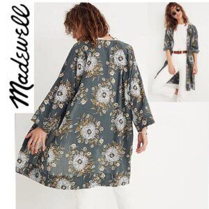 Madewell Floral Robe Cardigan Kimono Flowy Small Grey Gold